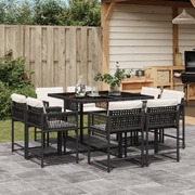 9 Piece Garden Dining Set with Cushions Poly Rattan