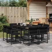 9-Piece Black Poly Rattan Dining Set with Comfy Cushions for Stylish Outdoor Dining