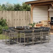 11-Piece Grey Poly Rattan Dining Set with Plush Cushions for Garden