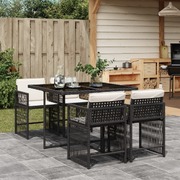 Raven Retreat: 5-Piece Garden Dining Set with Cushions in Black Poly Rattan
