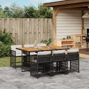 7-Piece Garden Dining Set with Cushions Black Poly Rattan