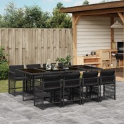 9-Piece Black Poly Rattan Dining Set with Cushions