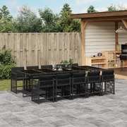 Elegance:11 Piece Garden Dining Set with Cushions Black Poly Rattan