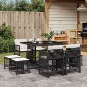 9 Pcs Garden Dining Set with Cushions Black