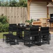 9- Piece Black Poly Rattan Dining Set with Cushions