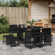 9- Piece Black Poly Rattan Dining Set with Cushions