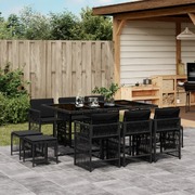 Modern Elegance: 11-Piece Black Poly Rattan Dining Set with Plush Cushions for Outdoor Dining