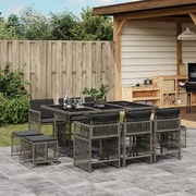 11-Piece Grey Poly Rattan Dining Set with Luxurious Cushions