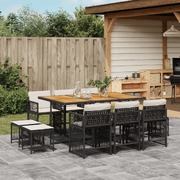 11 Pcs Garden Dining Set with Cushions Black Poly Rattan
