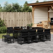 13-Piece Black Poly Rattan Dining Set with Lavish Cushions for Outdoor 