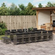 17-Piece Garden Dining Set with Cushions Grey Poly Rattan