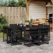 9 Piece Garden Dining Set with Cushions Black Poly Rattan