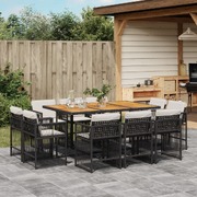 11-Pcs Garden Dining Set with Cushions Black Poly Rattan