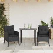 3-Piece Black Garden Dining Set with Cushions Poly Rattan