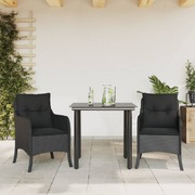 Charcoal Comfort: 3-Piece Garden Dining Set with Cushions in Black Poly Rattan