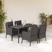 Shadow Haven: 5-Piece Garden Dining Set with Black Poly Rattan and Cushions