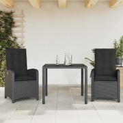 Modern Elegance: 3-Piece Outdoor Dining Black Poly Rattan with Cushions