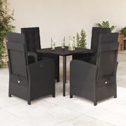 5-Piece Poly Rattan Garden Dining Set - Black Elegance with Cushioned