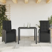 Urban Oasis: 3-Piece Bistro Set in Black Poly Rattan with Cushions