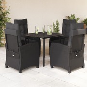 5-Piece Poly Rattan Garden Dining Set - Black Elegance with Cushioned Comfort