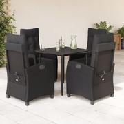 5 Piece Black Garden Dining Set with Cushions Poly Rattan