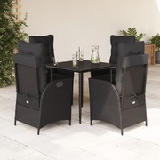 5-Piece Garden Dining Ensemble in Black Poly Rattan with Cushions