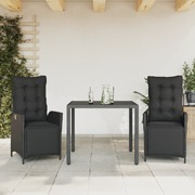 3 Pcs Garden Dining Set with Cushions Black Poly Rattan