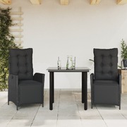 Elegant  3 Piece Garden Dining Set with Cushions Black