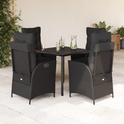 Elegance 5 Piece Garden Dining Set with Cushions Black Poly Rattan