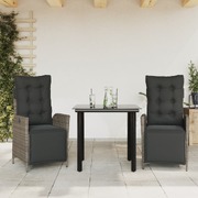 3 Piece Garden Dining Set with Cushions-Grey