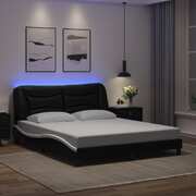 Bed Frame with LED Lights Black and White Queen Size
