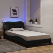 Bed Frame with LED Light Black-Fabric King Single