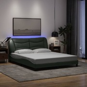 Bed Frame with LED Light Black Fabric Queen