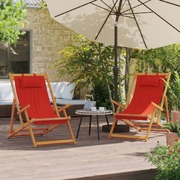 Folding Beach Chairs 2 pcs Red Fabric
