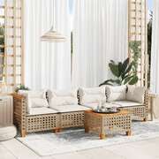 Garden Sofa Set with Cushions Modular Sofa 5 Piece Beige Poly Rattan