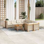 Garden Sofa Set with Cushions Lounge Sofa 9 Piece Beige Poly Rattan