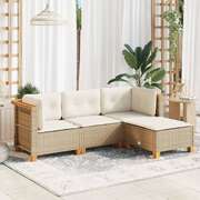 4 Piece Garden Sofa Set: Elegant Beige Poly Rattan with Cushions