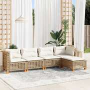 Garden Sofa Set with Cushions Modular Sofa 5 Piece Beige Poly Rattan