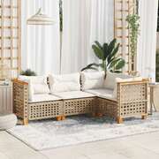 Garden Sofa Set with Cushions Modular Sofa 4 Piece Beige Poly Rattan