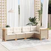 Garden Sofa Set with Cushions Modular Sofa 5 Piece Beige Poly Rattan