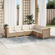 Garden Sofa Set with Cushions Modular Sofa 6 Piece Beige Poly Rattan