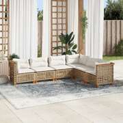 Garden Sofa Set with Cushions Modular Sofa 6 Piece Beige Poly Rattan