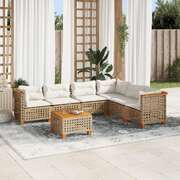 Garden Sofa Set with Cushions Modular Sofa 7 Piece Beige Poly Rattan