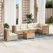 Garden Sofa Set with Cushions Lounge Sofa 9 Piece Beige Poly Rattan