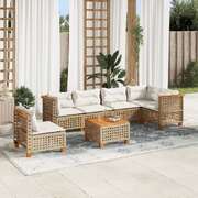 Garden Sofa Set with Cushions Modular Sofa 7 Piece Beige Poly Rattan