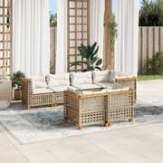 Garden Sofa Set with Cushions Modular Sofa 7 Piece Beige Poly Rattan