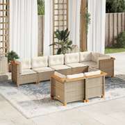 Garden Sofa Set with Cushions Modular Sofa 8 Piece Beige Poly Rattan