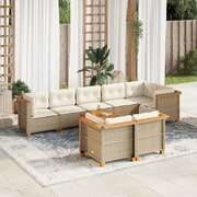 Garden Sofa Set with Cushions Lounge Sofa 9 Piece Beige Poly Rattan