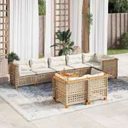 Garden Sofa Set with Cushions Lounge Sofa 9 Piece Beige Poly Rattan
