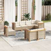 Garden Sofa Set with Cushions Modular Sofa 8 Piece Beige Poly Rattan